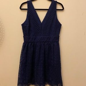 Navy Blue Sleeveless Fit & Flare Lace Dress w/straps